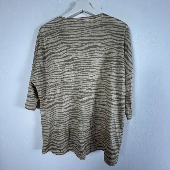 Yaya Womens Army Green Design Loose-Fit V-Neck Linen Top Large Lightweight New - Picture 2 of 8